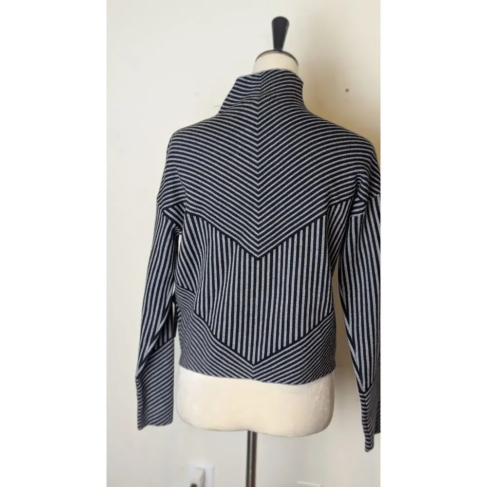 NWT Monochrome Minimalist Tight-Knit Geometric Mock Neck Sweater Relaxed S
